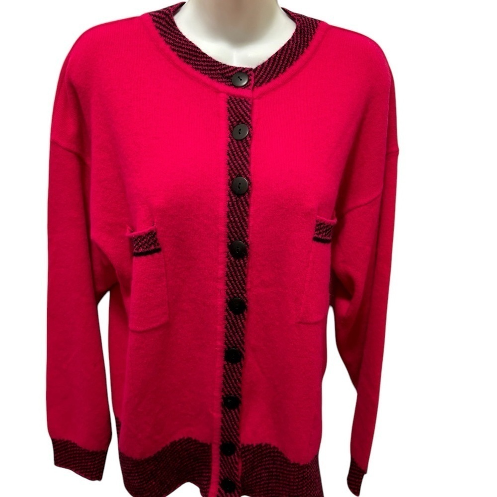 VTG Moods By Krizia Lambswool Angora Dark Pink Cardigan Sweater L Pockets Cozy